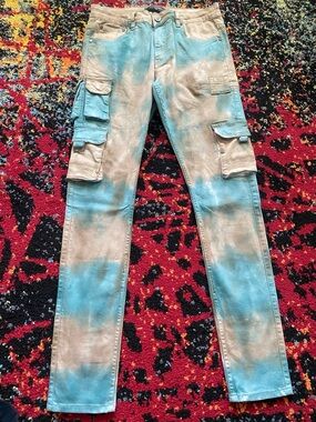Men's Tie-Dye Cargo Pants - Blue & Tan